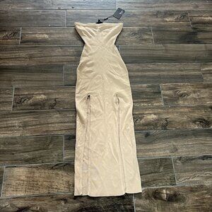 hera collection dress Tan Slits Strapless Ribbed Medium NWT (135)